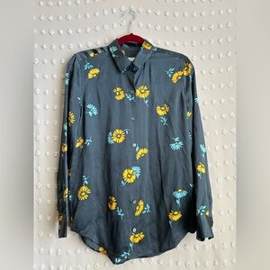 Equipment Femme Women’s 100% Silk Floral Long Sleeve Button Down Sz S Navy